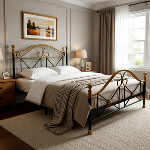 Металлическая двуспальная кровать без пружинного блока, простая сборка, современная кованая кровать размера «queen-size» для главной спальни или гостевой комнаты - Product Image 1