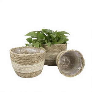 Juego de 3 Macetas de Ratán Estilo Bohemio para Interiores, para Flores y Plantas Verdes, Diseño Rústico, Acabado Natural - Product Image 4