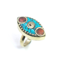 Bague corail turquoise naturelle bague antique tibétaine bijoux en gros femmes et filles bagues de mode bijoux