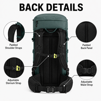 Sac à dos de voyage à chargement par le haut 40L, résistant à l'abrasion, fonctionnel, pour la randonnée, avec plaque en aluminium