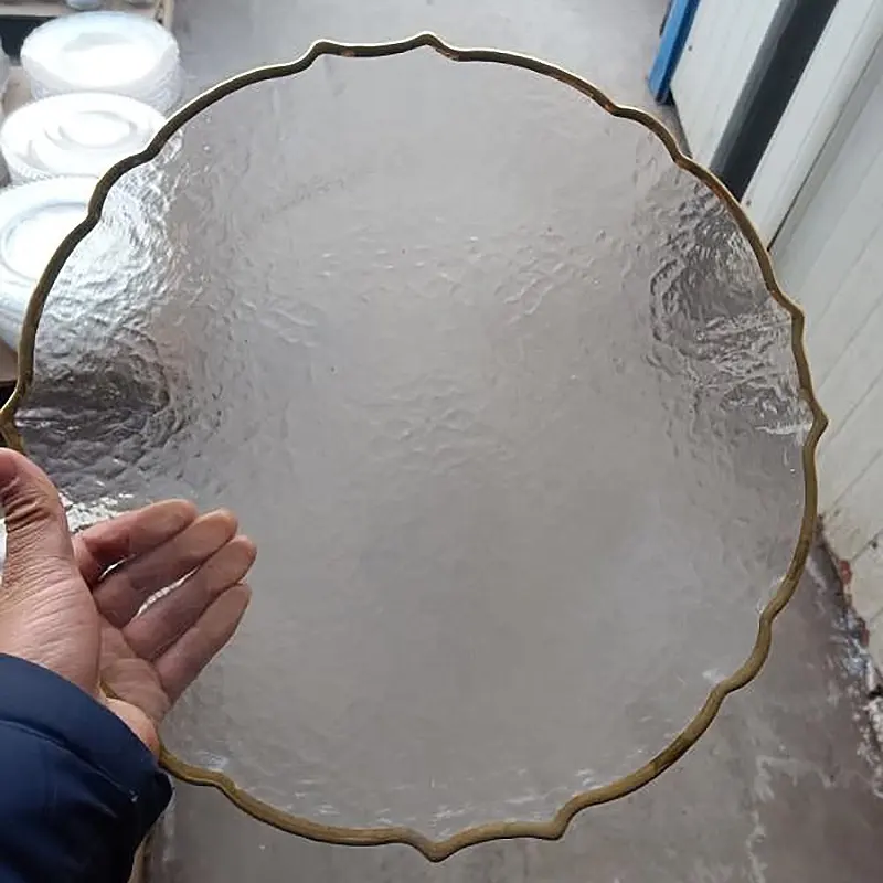Fornecedor chinês novos produtos placa de girassol de luxo prato de carregador de vidro barato com aro de ouro
