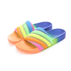 Sandalias planas con cristales ostentosos para mujer, zapatos planos sin cordones, para uso en interiores y exteriores, para vacaciones, venta al por mayor