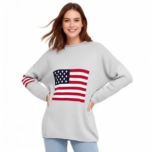 <span class=keywords><strong>Pull</strong></span> en tricot d'hiver pour femmes, col rond à manches longues avec double <span class=keywords><strong>drapeau</strong></span> américain en polyester/nylon - Product Image 1