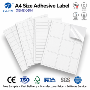 Feuilles d'étiquettes autocollantes blanches vierges semi-brillantes A4 sans bois, imprimables pour les étiquettes d'emballage de boîtes en carton, de <span class=keywords><strong>bocaux</strong></span> et de bouteilles - Product Image 1