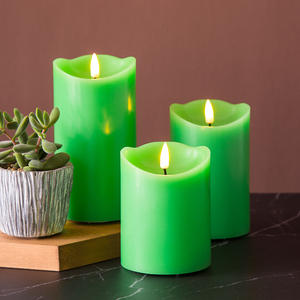 Matti's Home Decoration 3D Real Flame Pillar <strong>Green</strong> Paraffin Wax Battery Operated Flickering Led <strong>Candle</strong> - Product Image 5