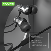 Maimi earphone musik aluminium hifi, headset stereo dalam telinga 3.5mm dengan mikrofon dan kabel untuk ponsel