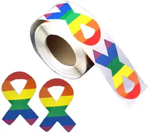 Gay Pride StickersRainbow Color Heart Shaped Stickers Roll for Gifts, Envelope Sealing and Lesbian Gay Group Activity