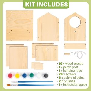 ערכת בית ציפור מעץ מלא עבור גן דקורטיביים גן תליית ציפורים דקורטיבית עם צבעים לילדים ערכת ציפורים עץ - Product Image 2