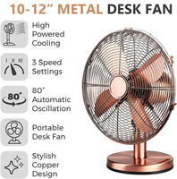 220V rétro Cooper couleur silencieux ventilateur de bureau électrique 10 pouces Mini ventilateur de refroidissement par air contrôle mécanique pour une utilisation en hôtel