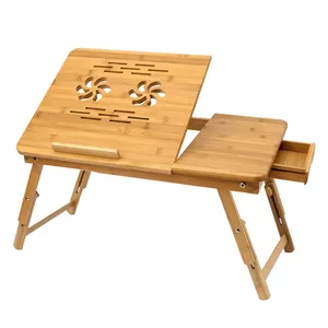 Multifunktionales Bambus-Bettdeckel verstellbarer Bambus-Schreibtisch mit Klappbeinen und Neigung zur Schublade