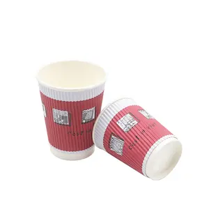 Lokyo Groothandel Custom Logo Afbreekbaar 4Oz 8Oz Koffie Cup Geribbelde Gegolfde Rimpel Wegwerp Thee Papier Cups Voor Hot drankjes