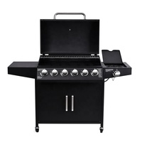 Grill à gaz commercial en fonte argentée certifié CE, 6 brûleurs, amovible, avec table