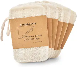 Esponja de loofah natural-conjunto de 6 esponjas de prato, esfoliantes de cozinha, para uso no banheiro de banho, limpa a pele