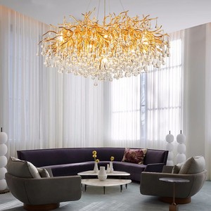 Lámpara de Araña Moderna de Cristal Ovalada, Dorada, LED, Regulable, 2700K, Blanco Cálido, para Comedor, Tamaño Grande - Product Image 5