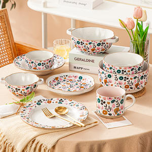 Ensemble de vaisselle vintage en céramique, ensemble de vaisselle de table, ensemble de cadeaux de déménagement tendance pour la maison - Product Image 2