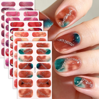 Bandes de vernis à ongles marbré aquarelle pastel non toxiques RTS, 14 embouts, pailletés, enveloppement complet pour manucure DIY et autocollants pour ongles de salon