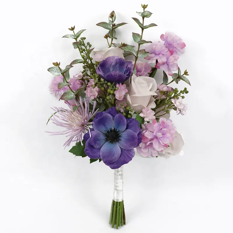 Factory Price Home Decor Rose Bundle dark purple flowers wedding 52cm Vuokot rose bundle Artificial Flower Bouquet