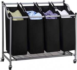 Sorter Cart 4-<b>Bag</b> Classics Rolling <b>Laundry</b> Hamper, Sturdy Frame with 60KG Weight Capacity, Black - Product Image 1