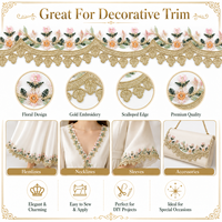 Ruban en dentelle à mailles de 6,5 cm de large, broderie florale couleur or champagne, pour robes, costumes, travaux manuels de couture, accessoires de décoration