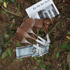 Ensemble spatule et cuillère en bois, 6 pièces, ustensiles de cuisine, outils pour poêle antiadhésive, outils pour faire sauter les aliments, lavage à la main uniquement - Product Image 3