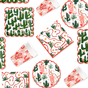 DAMAI - Vajilla de Papel para Fiesta Vaquera, Platos y Servilletas Rosas, Decoración para Despedida de Soltera con Temática de Vaquera y Cactus, para 8 Personas - Product Image 2