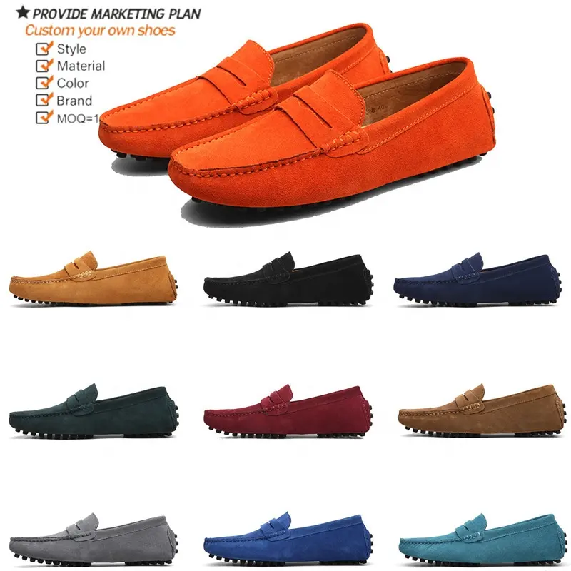 Wholesale Men's Casual Faux Suede Moccasins Lazy Shoes Low MOQ OEM ODM Classic Men's Driving Loafers Custom Men Shoes With Logo
