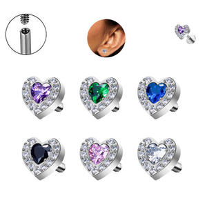 Piercing fin en titane ASTM F136 avec cœur en zircon cubique, fileté intérieurement, 16G, dos plat, pour labret, conque, hélix, tragus, cartilage - Product Image 6