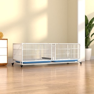 Cage d'élevage d'oiseaux <span class=keywords><strong>empilable</strong></span> grande taille, 4 niveaux, 8 unités, en fil métallique blanc avec plateau bleu et support roulant pour canaris, perruches et agapornis - Product Image 1