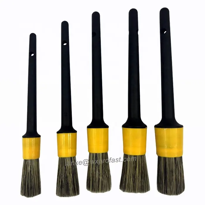 High Quality Car Interior Cleaning Brush 5 Pieces Set Yellow Natural Boar Hair Mixed Color Bristle Car Detailing Brush