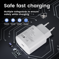 Chargeur mural USB-C de voyage pour smartphone, 25W PD Type-C, charge rapide électrique OTP, prise EU, CE RoHS, noir et blanc, OEM d'usine