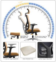 Kursi Kantor Ergonomis Modern Berkualitas Tinggi dengan Sandaran Tangan yang Dapat Disesuaikan, Penyesuaian Ketinggian, Garansi 2 Tahun, Bersertifikasi EN1335-2, Krom