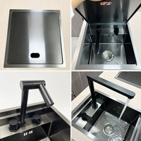 Évier de cuisine en acier inoxydable 304, noir nano, avec mitigeur encastré pour balcon, petit évier de travail dissimulé à montage sous plan pour extérieur