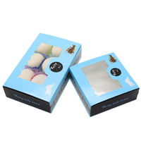 Boîte à cupcakes en papier rigide de qualité alimentaire avec logo personnalisé, fermeture éclair, matériaux recyclés, fenêtre en PVC, laminage mat et estampage