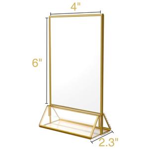 <span class=keywords><strong>Porte</strong></span>-affiche élégant en acrylique doré de 4x6 pouces Cadres d'affichage de numéros de <span class=keywords><strong>table</strong></span> de <span class=keywords><strong>mariage</strong></span> double face Supports de <span class=keywords><strong>menu</strong></span> clairs - Product Image 4