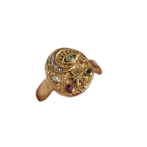 Anello di lusso in pietra minimalista in acciaio inossidabile unico anello placcato oro Malachite con stella della luna stile alla moda per il regalo di nozze - Product Image 4