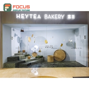 Vitrine à café illuminée, finition bois mat, aménagement en coin, vitrine de magasin, vitrine à café - Product Image 1