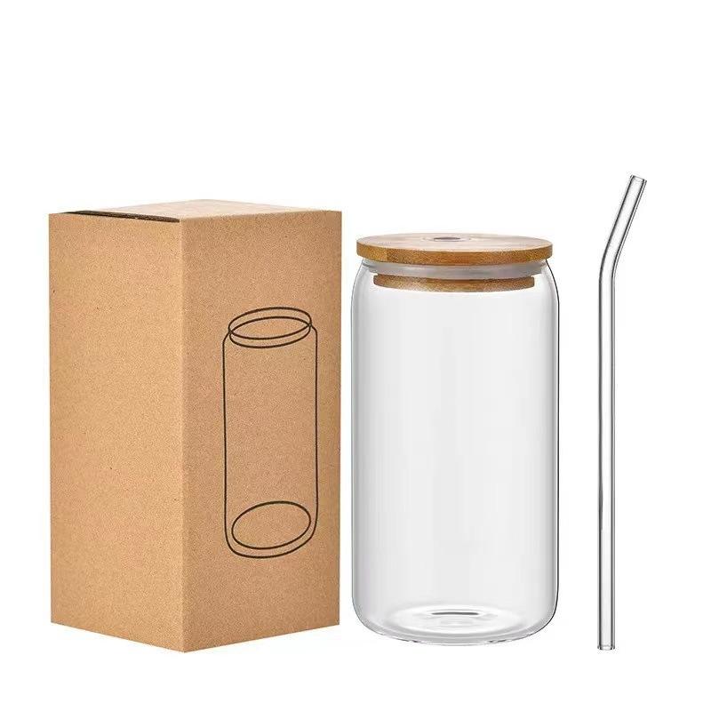 Transparent juice cup + straw + bamboo lid