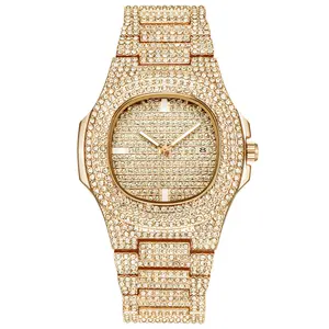 Yw32 Best Verkopende Topmerk Luxe Bling Quartz Square Heren Horloge Relojes Hiphop Gold Full Diamond Iced Out Horloge