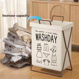 Bathroom Floor-standing Cotton and Linen Dirty Clothes <strong>Basket</strong>, <strong>Foldable</strong> Household Washable Dirty Clothes <strong>Basket</strong> - Product Image 3