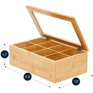 Organizador de té de madera de bambú, caja de almacenamiento, caja de madera, soporte para bolsas de té, contenedor de almacenamiento, Caddy para café, té, paquetes de azúcar