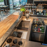 Station de cocktails en acier inoxydable de qualité commerciale avec réfrigérateur et évier, table de mélange multifonctionnelle