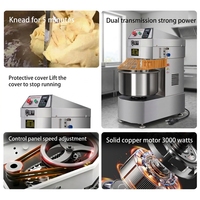 Mixer Spiral Komersial Tugas Berat Baru dengan Kapasitas 40L untuk Pizza, Roti, Toko Roti, Penggiling Tepung, Dapur, dan Restoran