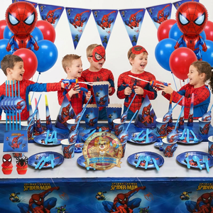 Décoration de fête de super-héros <span class=keywords><strong>Spiderman</strong></span>, décoration d'anniversaire pour enfants, ballons en papier, vaisselle jetable compostable, ensembles de serviettes et de gobelets - Product Image 4