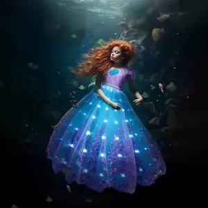 Uporpor สาว Little Mermaid Ariel ชุดเจ้าหญิง LED Light Up เด็กเครื่องแต่งกายงานรื่นเริงเด็กฮาโลวีนแต่งตัวเสื้อผ้า