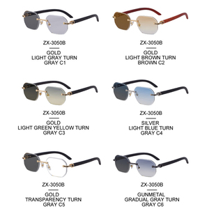Lunettes de soleil photochromiques sans monture 2025, style haute couture vintage rétro, verres taillés diamant, branches effet bois, protection UV400 - Product Image 2