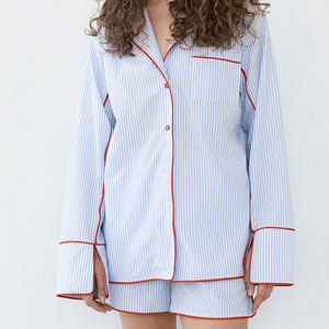 कस्टम स्ट्रिप्ड पायजामा ने महिलाओं के 2-पीस लाउजेवियर-फुल स्लीव्स को सेट किया - Product Image 3
