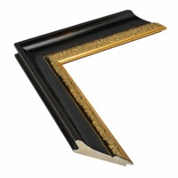 Moulure de cadre photo en pin massif 73x43mm noir mat avec ornement en spirale doré pour décoration de galerie de peintures à l'huile