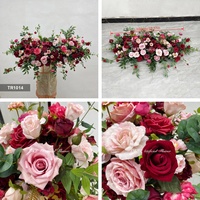 Chemin de table personnalisé en fleurs artificielles, rangée de fleurs en soie bordeaux et rose, décoration de mariage, guide de chemin, rangée de fleurs pour arche de mariage