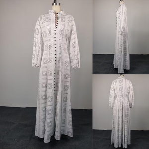 J244 <span class=keywords><strong>Abito</strong></span> Casual Trendy da <span class=keywords><strong>Donna</strong></span> con Stampa Africana, Vestito Lungo con Colletto Alto, Maniche Lunghe, Bottoni e Cintura in Vita, Linea A Fluida per Feste - Product Image 5