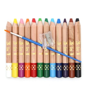Crayons de couleur 3 en 1 Jumbo <span class=keywords><strong>Woody</strong></span> Crayons de couleur Jumbo en bois Crayons d'aquarelle solubles dans l'eau avec pinceau et <span class=keywords><strong>taille</strong></span>-<span class=keywords><strong>crayon</strong></span> - Product Image 1